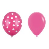 Set 10 baloane din latex, flippy, model party cu buline si simple, 30 cm, fucsia, 2.8 g