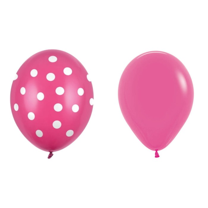 Set 10 baloane din latex, flippy, model party cu buline si simple, 30 cm, fucsia, 2.8 g