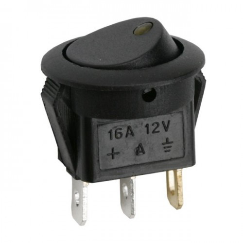 Interupator basculant 1 circuit 16A-12VDC OFF-ON, cu LED galben - pachetul contine 5 buc.