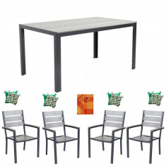 Set mobilier gradina,terasa masa dreptunghiulara cadru aluminiu POLYWOOD GREY 150x90x74cm cu 4 scaune 60x57x89cm,4 perne , fata de masa foto