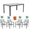 Set mobilier gradina,terasa masa dreptunghiulara cadru aluminiu POLYWOOD GREY 150x90x74cm cu 4 scaune 60x57x89cm,4 perne , fata de masa
