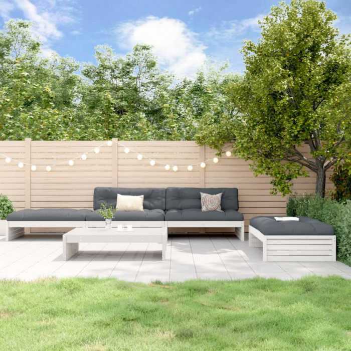 vidaXL Set mobilier de grădină cu perne, 5 piese, alb, lemn masiv