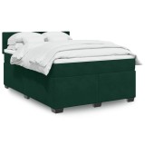 vidaXL Pat box spring cu saltea, verde &icirc;nchis, 140x190 cm, catifea 3286309