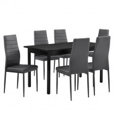 Set Bonn masa cu 6 scaune imitatie de piele gri [en.casa] HausGarden Leisure