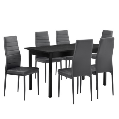 Set Bonn masa cu 6 scaune imitatie de piele gri [en.casa] HausGarden Leisure foto