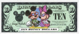 DISNEYLAND █ bancnota █ 10 Disney Dollars █ 2001 █ Mickey Daisy UNC necirculata