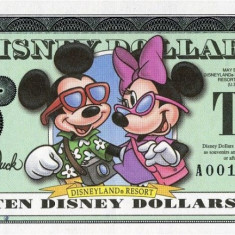 DISNEYLAND █ bancnota █ 10 Disney Dollars █ 2001 █ Mickey Daisy UNC necirculata