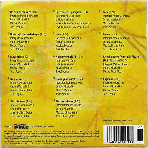 CD Cele Mai Frumoase Cântecele, muzica pentru copii, original