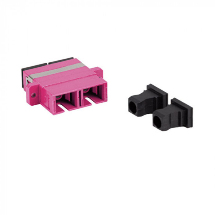 Adaptor retea fibra optica cu conectori SC UPC, Lanberg 43370, MM DUPLEX OM4, cu capace negre, violet