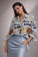 Camasa dama alba cu imprimeu viu colorat