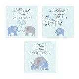 Tablu decorativ Canvas, set 3 piese, Elefanti, 25x25 cm, ATU-085528, Oem