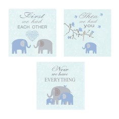 Tablu decorativ Canvas, set 3 piese, Elefanti, 25x25 cm, ATU-085528