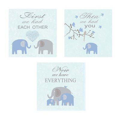 Tablu decorativ Canvas, set 3 piese, Elefanti, 25x25 cm, ATU-085528 foto