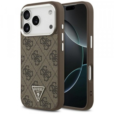 Husa MagSafe pentru Apple iPhone 17 Pro, Guess, 4G Triangle Logo, Maro Argintie foto