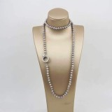 Cumpara ieftin Colier perle cultură gri 6mm, argint 925 placat aur, zirconii albe, 83cm, Purity. Set cu cercei, brățară, inel. Cutie cadou inclusă