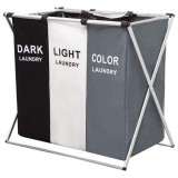 Cos de rufe pliabil si impermeabil, 3 compartimente, cadru din aluminiu si panza oxford, 135 L, 65.5 x 39.5 x 60 cm, Multicolor, Oem