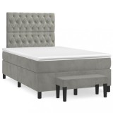 Cumpara ieftin Pat continental cu saltea, gri deschis, 120x200 cm, catifea