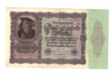 Bancnota Germania 50000 mark/marci 19 noiembrie 1922, fond alb, seria cu 8 cifre, stare buna