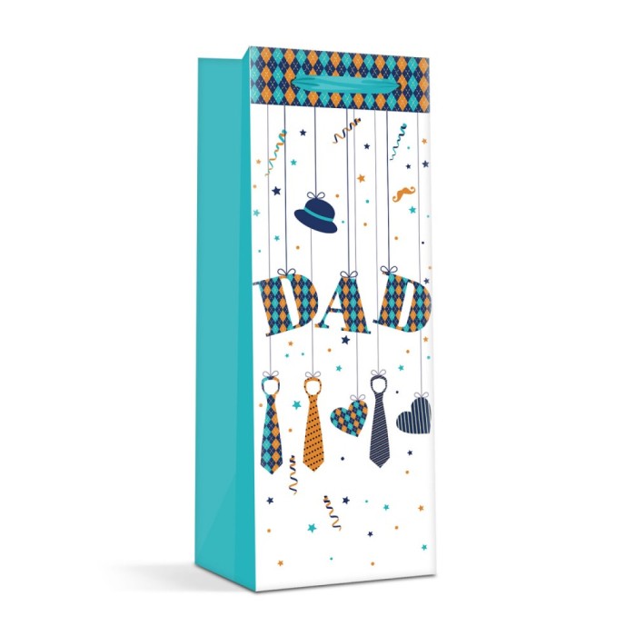 Punga cadou pentru sticle bauturi, Green Dad - hartie rezistenta (36 x 12.7 x 8.3 cm)