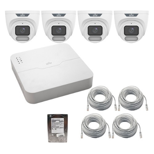 Sistem supraveghere IP Uniview, 4 camere 4MP, Wise-ISP, ColorHunter, lentila 2.8mm, WL 30m, Microfon, NVR 4K, 4 canale 8MP + 4 porturi PoE, HDD 1TB Sa