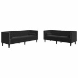 Cumpara ieftin Set canapele Chesterfield cu perne rulou 2 piese negru catifea