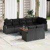 Set de Canapea de Grădină 9 pcs Negru Mare Răchită &amp; Lemn masiv