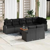 Set de Canapea de Grădină 9 pcs Negru Mare Răchită &amp; Lemn masiv