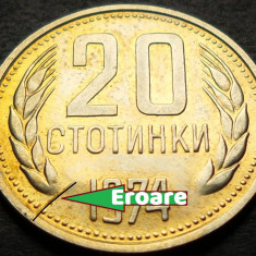 Moneda 20 STOTINKI - BULGARIA, anul 1974 * cod 5197 = A.UNC + Eroare Matrita