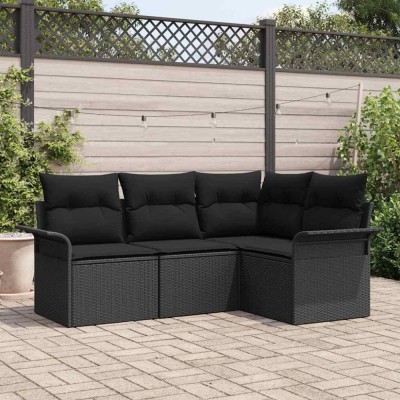 vidaXL Set de canapele pentru grădină cu pernă 4 pcs Negru Rattan poli 3345343 foto