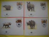 HOPCT PLIC FDC S NR 321 SET 4 FDC -FAUNA- RINOCERI 1983 AFRICA CENTRALA -NECIRCULAT