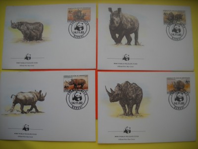 HOPCT PLIC FDC S NR 321 SET 4 FDC -FAUNA- RINOCERI 1983 AFRICA CENTRALA -NECIRCULAT foto