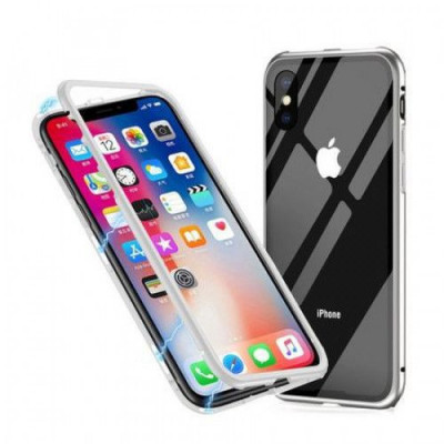 Carcasa Apple iPhone X Magnetica 360 grade Silver MyStyle cu spate de sticla securizata premium + folie de sticla gratis foto