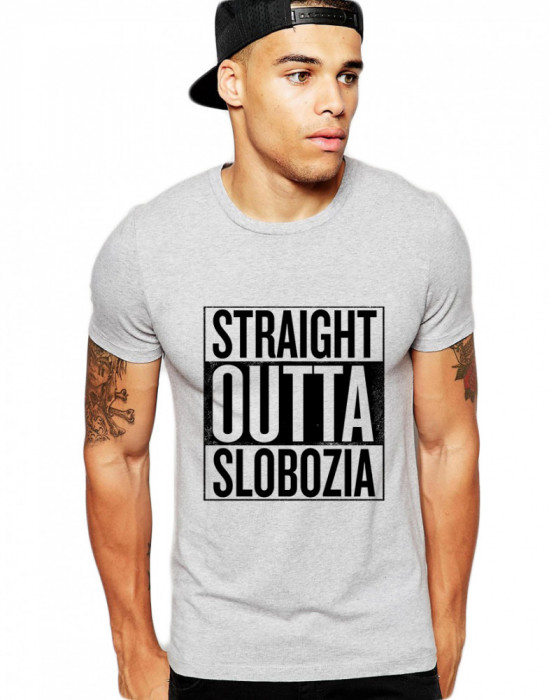 Tricou barbati gri cu text negru - Straight Outta Slobozia - 2XL