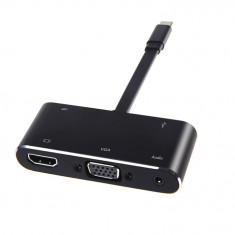 Adaptor convertor hub 5in1 USB 3.1 Type C la HDMI 4K x 2K, VGA, audio jack 3.5 mm, USB 3.0 si port USB penrtu incarcare PD