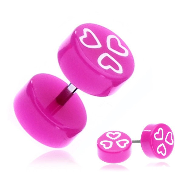 Piercing fals pentru ureche - roz cu inimioare