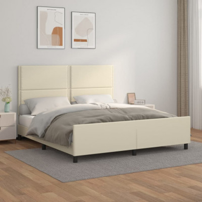 vidaXL Cadru de pat cu tăblie, crem, 160x200 cm, piele ecologică foto