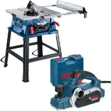 Bosch GTS 254 + GHO 26-82 D - Fierastrau circular de masa 1800 W 254 mm + Rindea electrica 710 W 82 mm valiza plastic