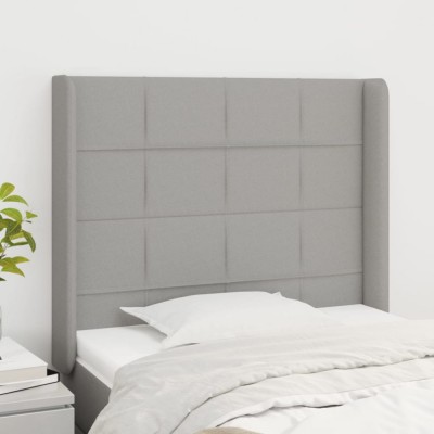 vidaXL Tăblie de pat cu aripioare gri deschis 103x16x118/128 cm textil 3119570 foto