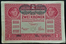 Bancnota istorica 2 COROANE - AUSTRO-UNGARIA (AUSTRIA), anul 1917 * cod 433