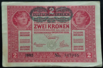 Bancnota istorica 2 COROANE - AUSTRO-UNGARIA (AUSTRIA), anul 1917 * cod 433 foto