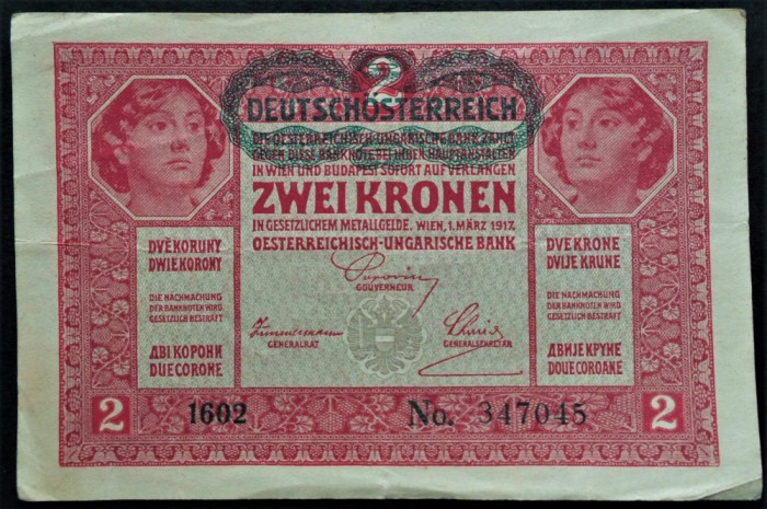Bancnota istorica 2 COROANE - AUSTRO-UNGARIA (AUSTRIA), anul 1917 * cod 433