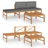 Set mobilier gradina cu perne gri, 4 piese, lemn masiv de tec