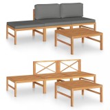 Set mobilier gradina cu perne gri, 4 piese, lemn masiv de tec