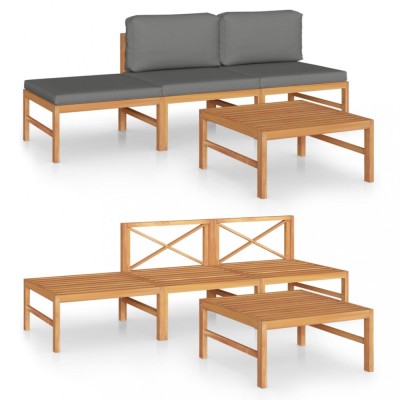Set mobilier gradina cu perne gri, 4 piese, lemn masiv de tec foto