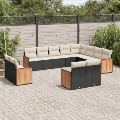 vidaXL Set canapele de grădină, 12 piese, cu perne, negru, poliratan 3228191 foto