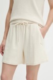Puma pantaloni scurti femei, culoarea bej, neted, high waist, 685062