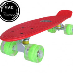 Penny board Mad Cruiser cu roti LED ABEC 7-rosu FitLine Training