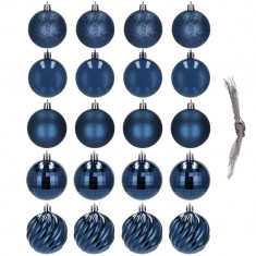Set 20 globuri de Craciun, 6 cm, 5 modele, albastru