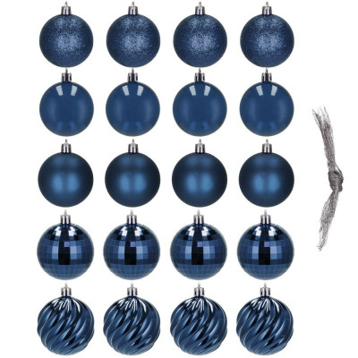 Set 20 globuri de Craciun, 6 cm, 5 modele, albastru foto