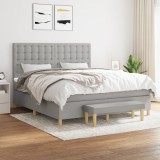 Cumpara ieftin Pat continental cu saltea, gri deschis, 160x200 cm, textil